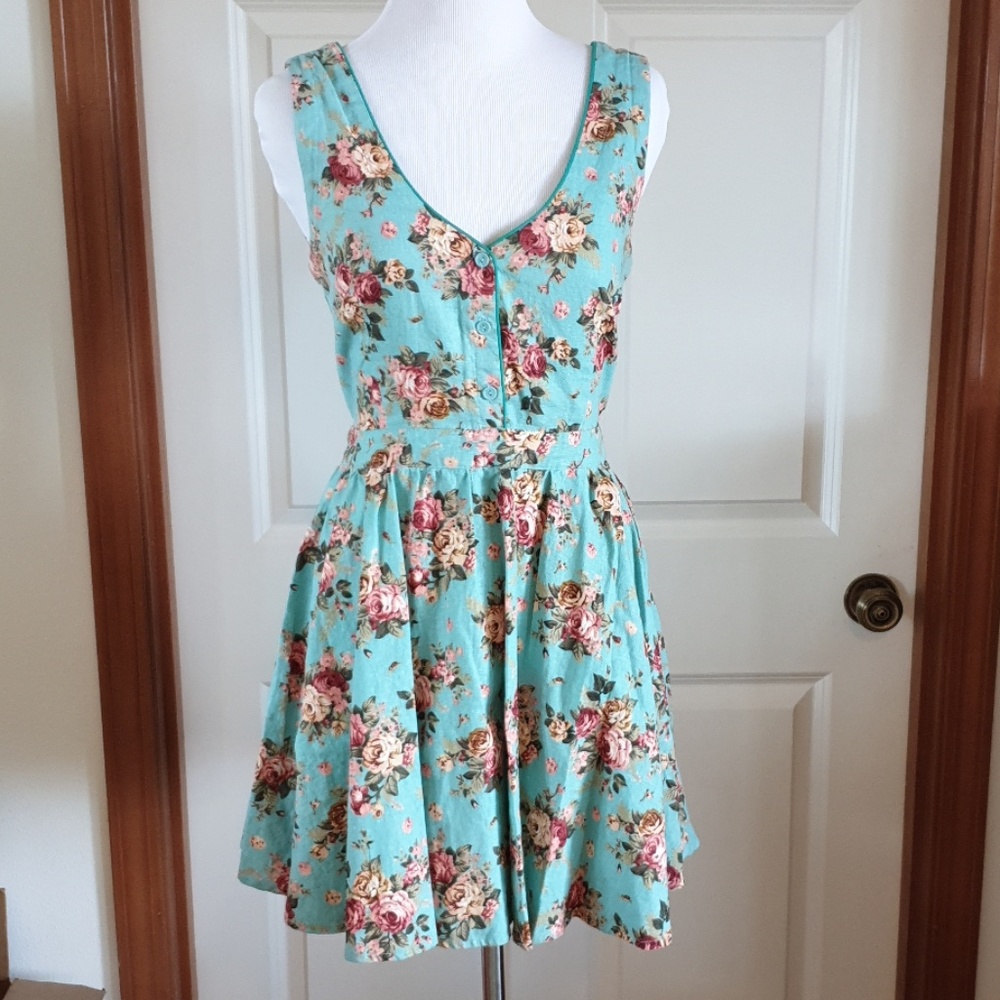 LUCCA COUTURE turquoise blue floral backless dress